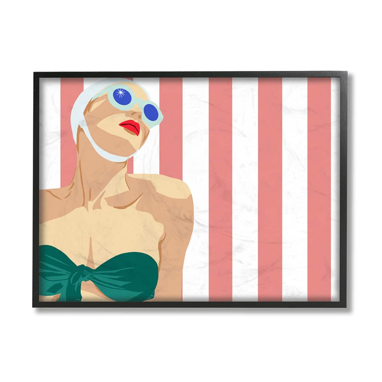 Stupell Industries Vintage Swimsuit Red Stripes with Black Frame Wall Accent